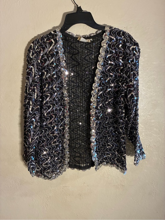 Jackets & Blazers - Black Sequin Open-Front Evening Cardigan,Disco sparkle, Fancy